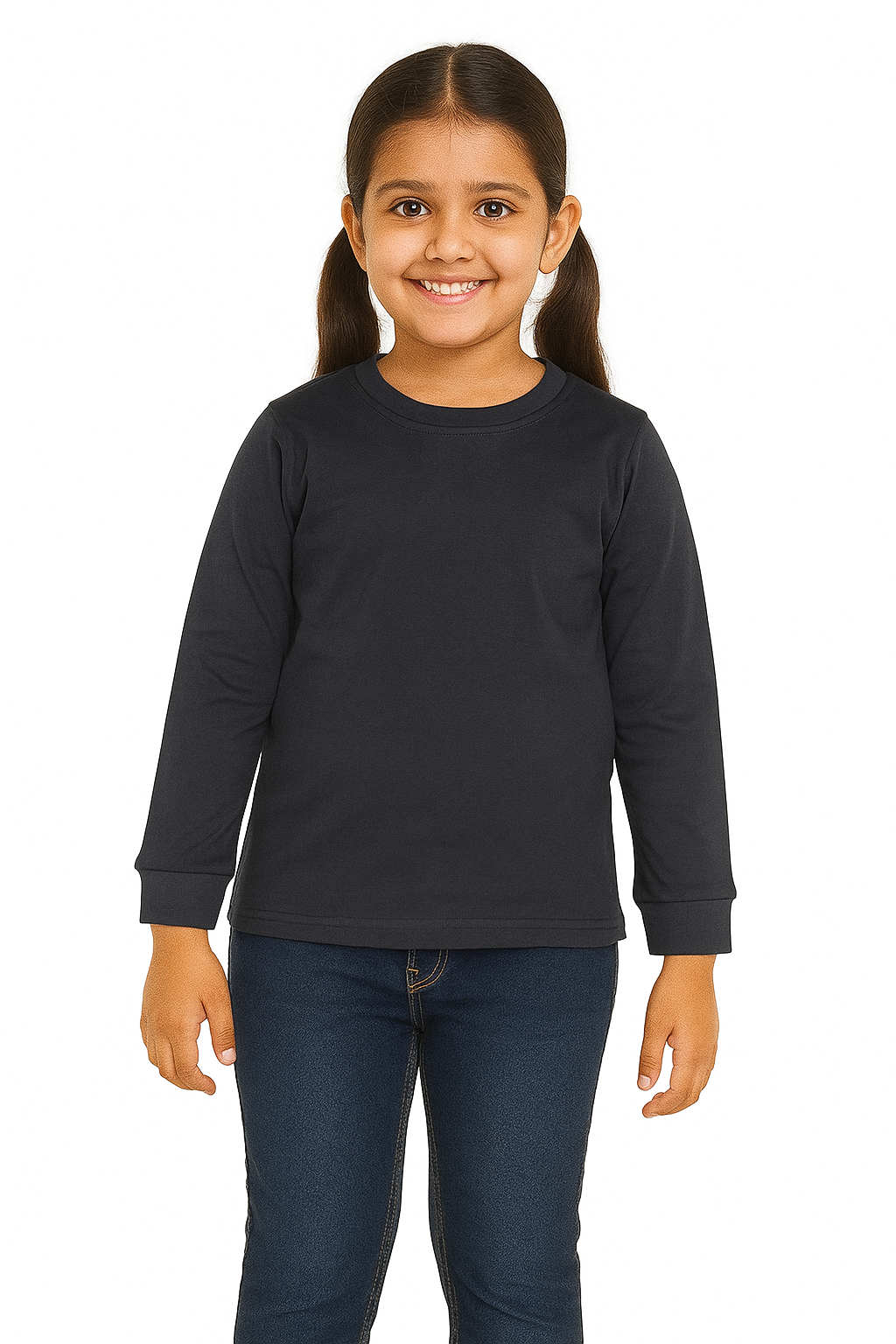 Kids Dark Grey Full Sleeve Plain Tees – Comfortable Cotton Tee for Boys and Girls KTS09