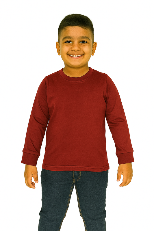 Kids Maroon Full Sleeve Plain Tees – Comfortable Cotton Tee for Boys and Girls KTS017
