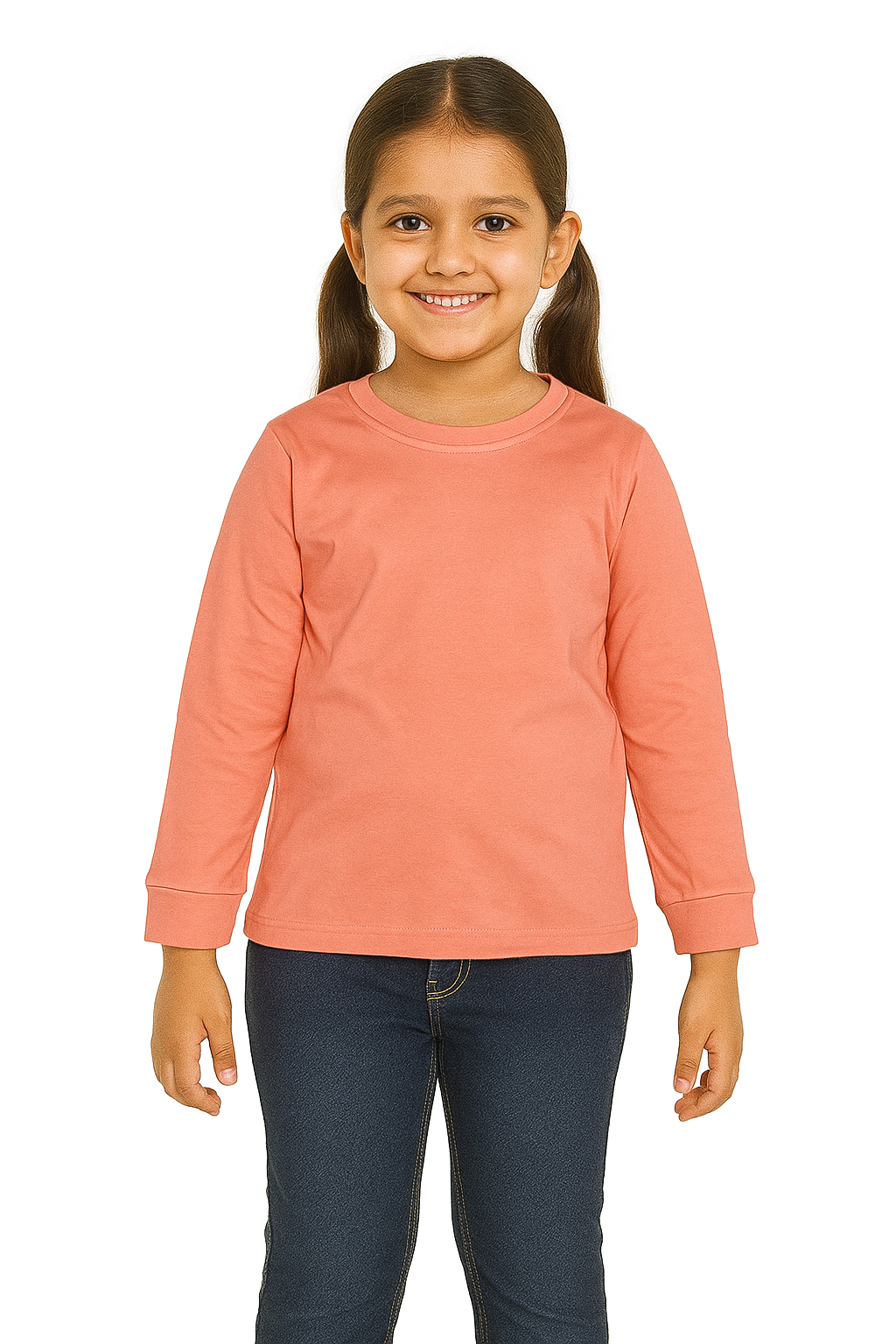 Kids Peach Full Sleeve Plain Tees – Comfortable Cotton Tee for Boys and Girls KTS06