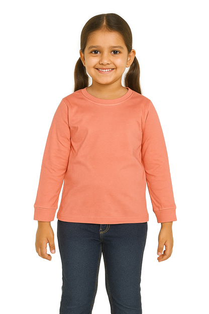 Kids Peach Full Sleeve Plain Tees – Comfortable Cotton Tee for Boys and Girls KTS06