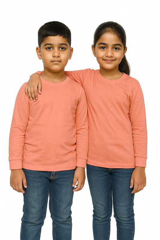 Kids Peach Full Sleeve Plain Tees – Comfortable Cotton Tee for Boys and Girls KTS06