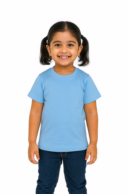 Kids Ice Blue Half Sleeve Plain Tees – Comfortable Cotton Tee for Boys and Girls KTS04