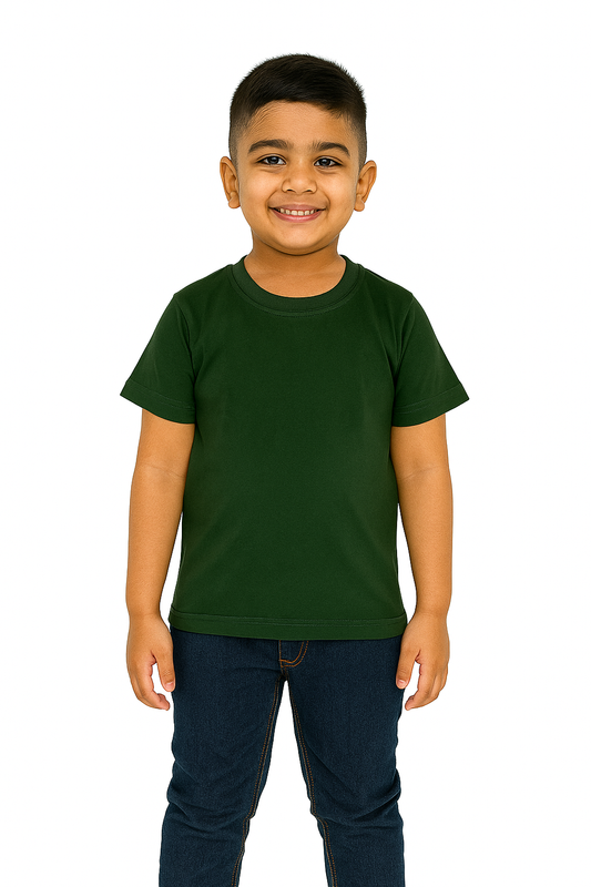 Kids Dark Green Half Sleeve Plain Tees – Comfortable Cotton Tee for Boys and Girls KTS011