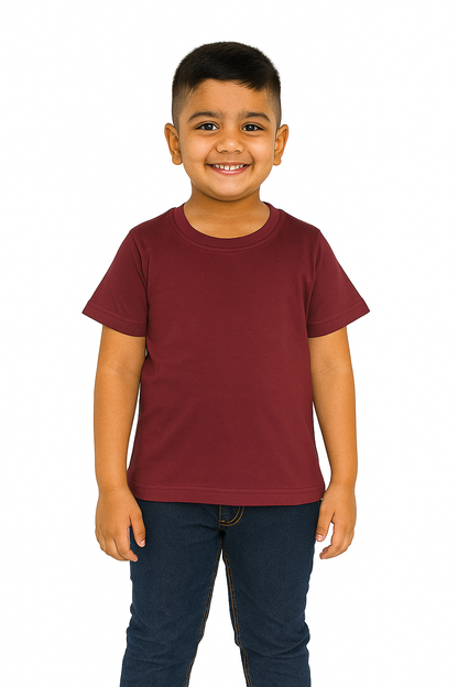 Kids Maroon Half Sleeve Plain Tees – Comfortable Cotton Tee for Boys and Girls KTS049