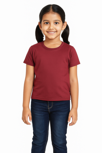 Kids Maroon Half Sleeve Plain Tees – Comfortable Cotton Tee for Boys and Girls KTS049