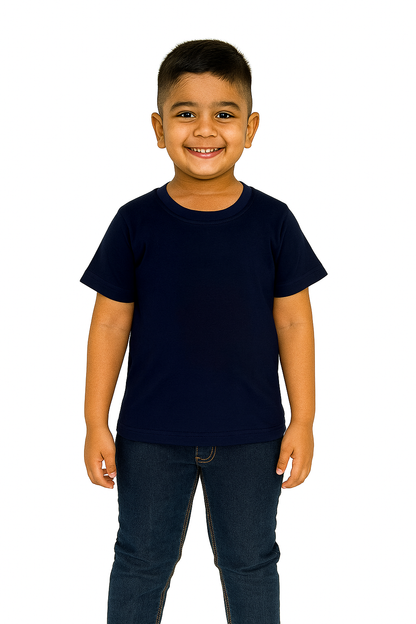 Kids Navy Half Sleeve Plain Tees – Comfortable Cotton Tee for Boys and Girls) KTS025