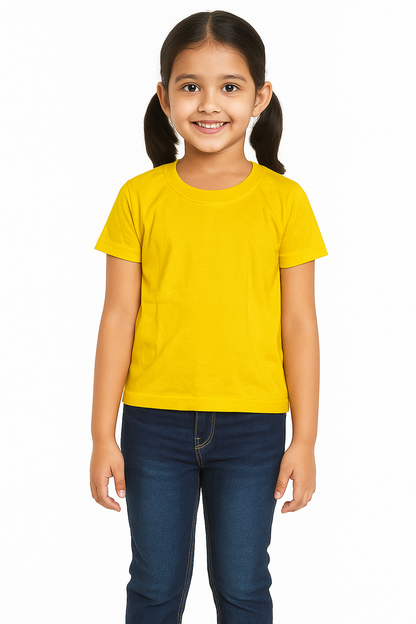 Kids Yellow Half Sleeve Plain Tees – Comfortable Cotton Tee for Boys and Girls KTS047