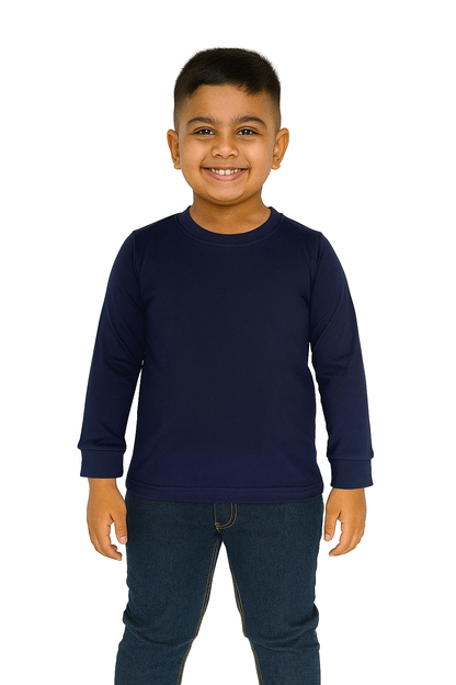 Kids Navy Full Sleeve Plain Tees – Comfortable Cotton Tee for Boys and Girls KTS02
