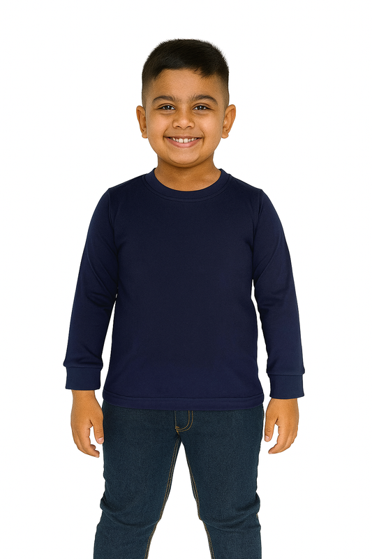 Kids Navy Full Sleeve Plain Tees – Comfortable Cotton Tee for Boys and Girls KTS02