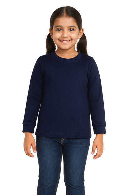 Kids Navy Full Sleeve Plain Tees – Comfortable Cotton Tee for Boys and Girls KTS02