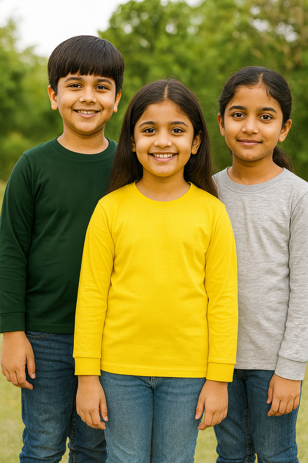 Plain T-Shirts Full Sleeve Pack of 3 (Yellow,Melange & Dark Green) CTS04