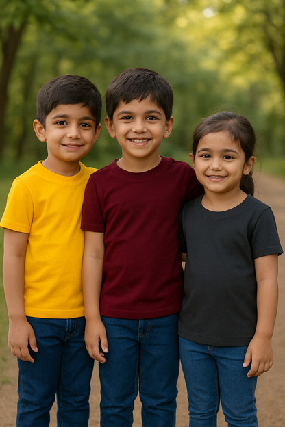 Plain T-Shirts Half Sleeve Pack of 3 (Dark Grey,Maroon & Mustard) CTS017