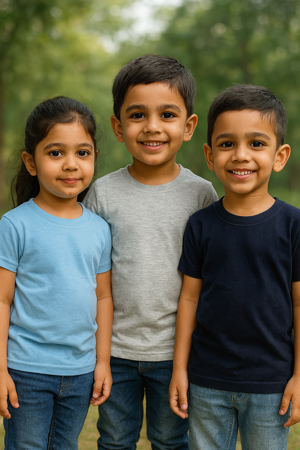 Plain T-Shirts Half Sleeve Pack of 3 (Navy,Melange & Ice Blue) CTS014