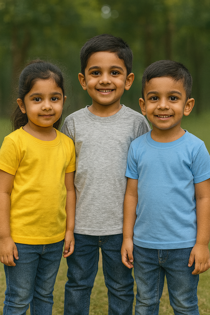 Plain T-Shirts Half Sleeve Pack of 3 (Ice Blue, Melange & Yellow) CTS012