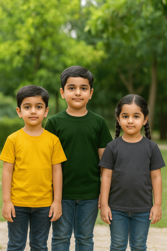 Plain T-Shirts Half Sleeve Pack of 3 (Dark Grey, Dark Green & Mustard) CTS010