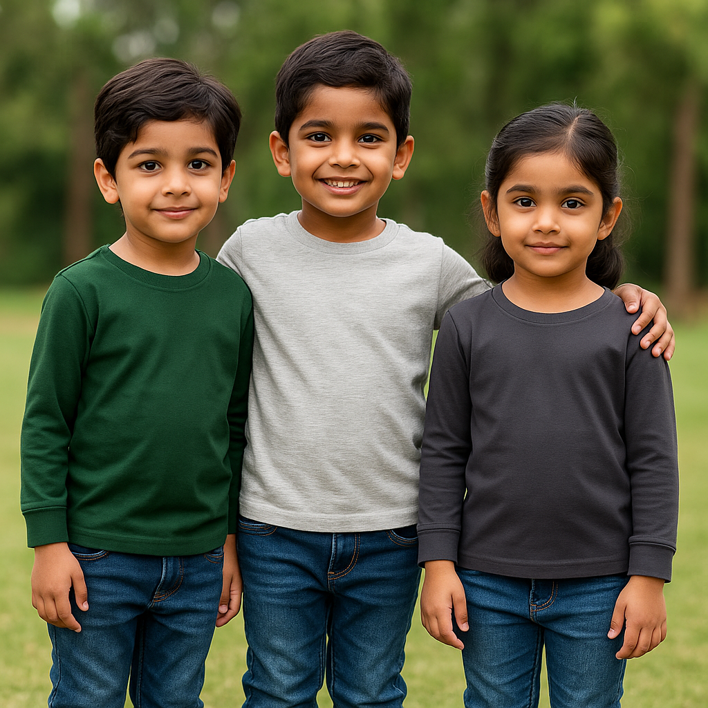 Plain T-Shirts Full Sleeve Pack of 3 (Dark Grey,Melange & Dark Green)  CTS05