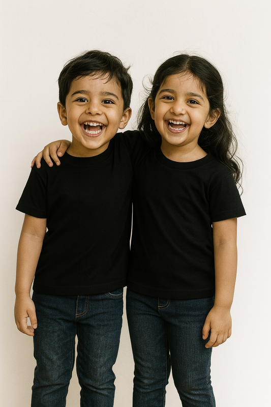 Kids Black Half Sleeve Plain Tees – Comfortable Cotton Tee for Boys and Girls KTS051