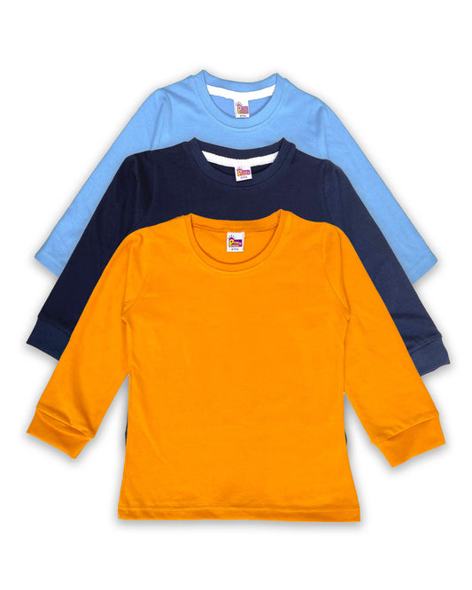 Plain T-Shirts Full Sleeve Pack of 3 (Mustard,Navy & Ice Blue) CTS03