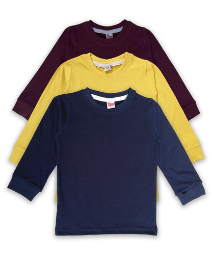 Plain T-Shirts Full Sleeve Pack of 3 (Navy,Yellow & Wine) CTS01