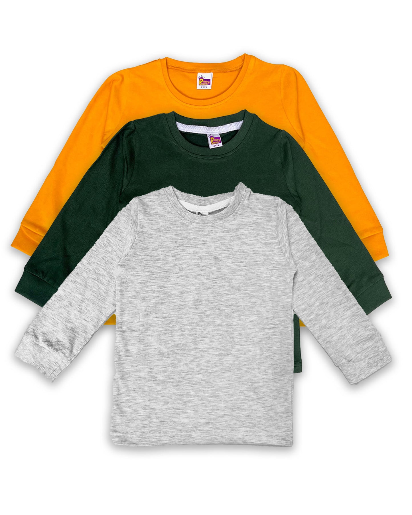 Plain T-Shirts Full Sleeve Pack of 3 (Melange,Dark Green & Mustard) CTS02