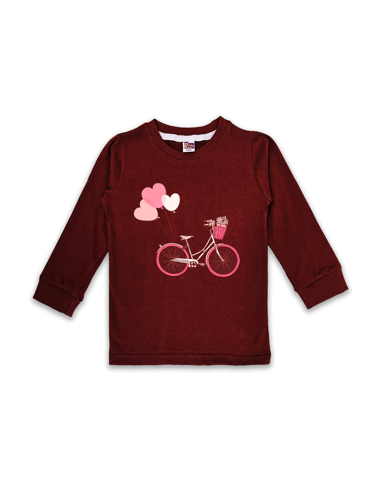 Kids’ Printed Full Sleeve Tees – Maroon Tees for Girls FTS0151