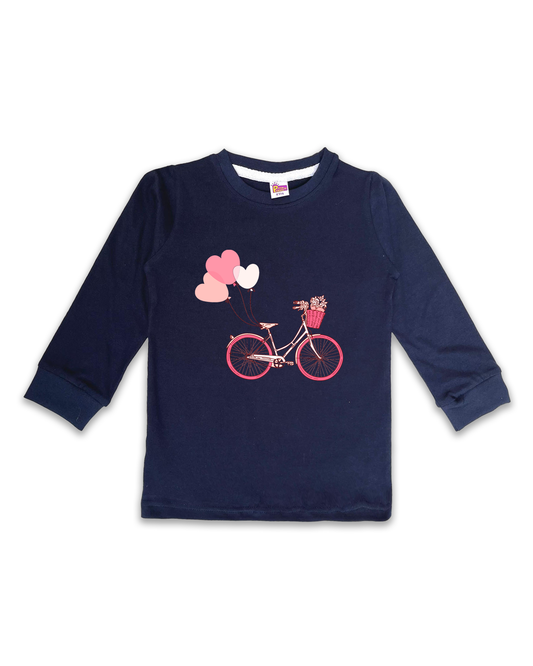 Kids’ Printed Full Sleeve Tees – Navy Tees for Girls FTS0152