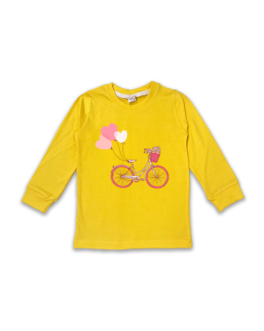 Kids’ Printed Full Sleeve Tees – Yellow Tees for Girls FTS0155