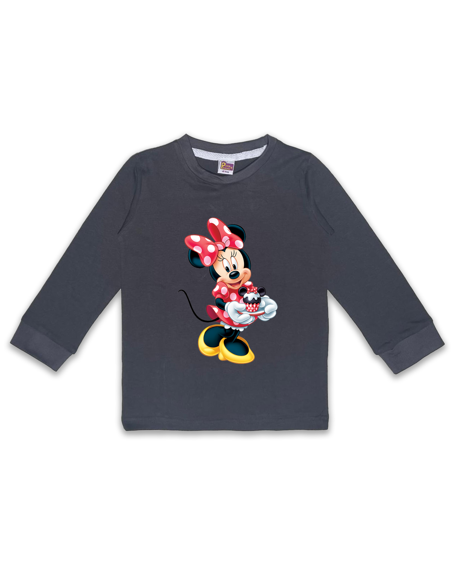 Kids’ Printed Full Sleeve Tees – Dark Grey Tees for Girls FTS0138
