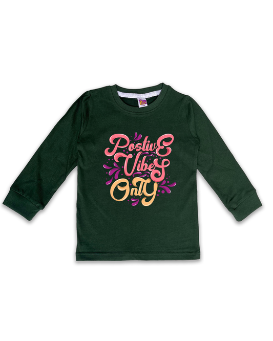 Kids’ Printed Full Sleeve Tees – Dark Green Tees for Girls FTS0160