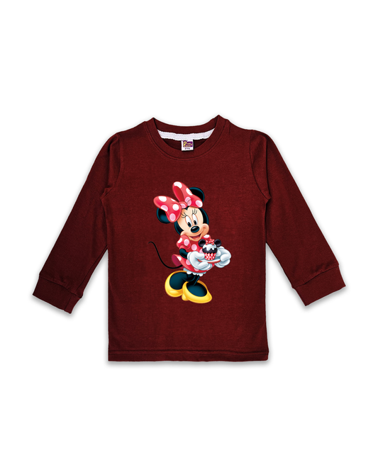 Kids’ Printed Full Sleeve Tees – Maroon Tees for Girls FTS0140