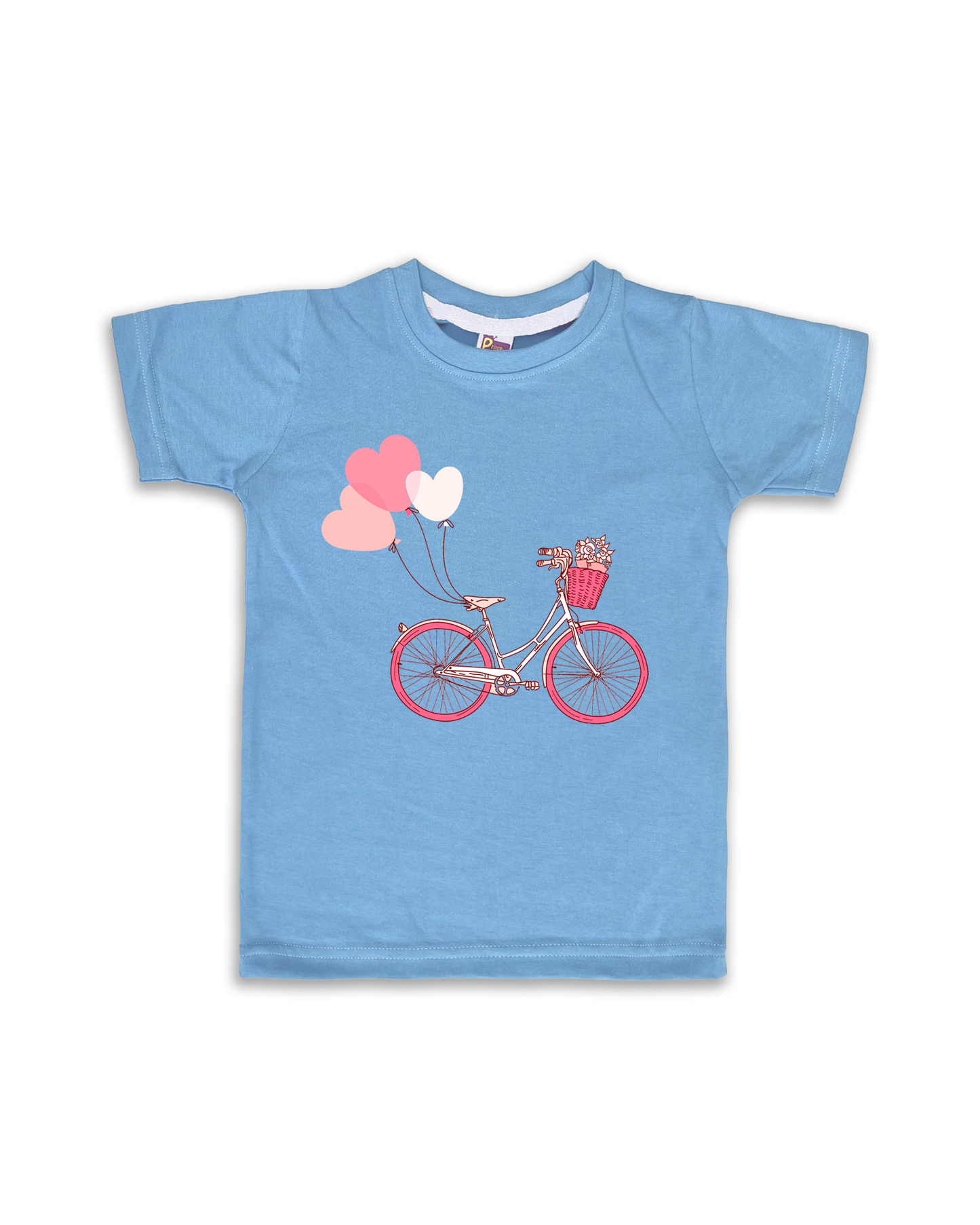 Kids’ Printed Half Sleeve Tees – Ice Blue Tees for Girls FTS064
