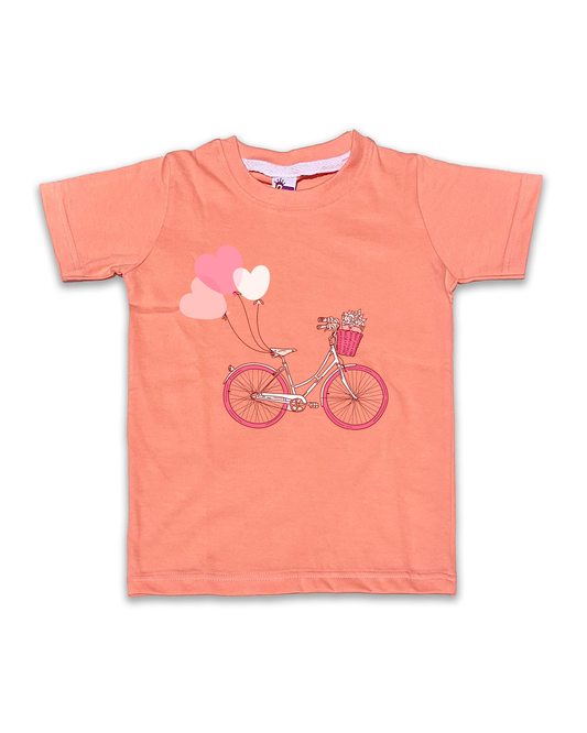 Kids’ Printed Half Sleeve Tees – Peach Tees for Girls FTS069