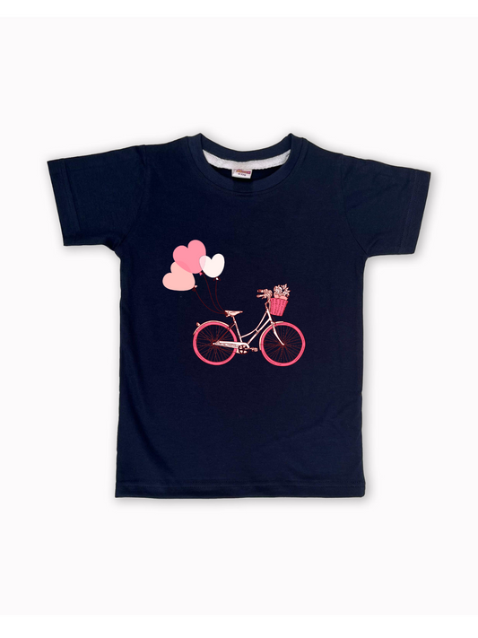Kids’ Printed Half Sleeve Tees – Navy Tees for Girls FTS061