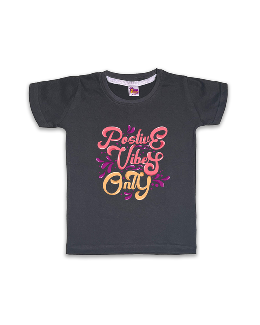 Kids’ Printed Half Sleeve Tees – Dark Grey Tees for Girls FTS079