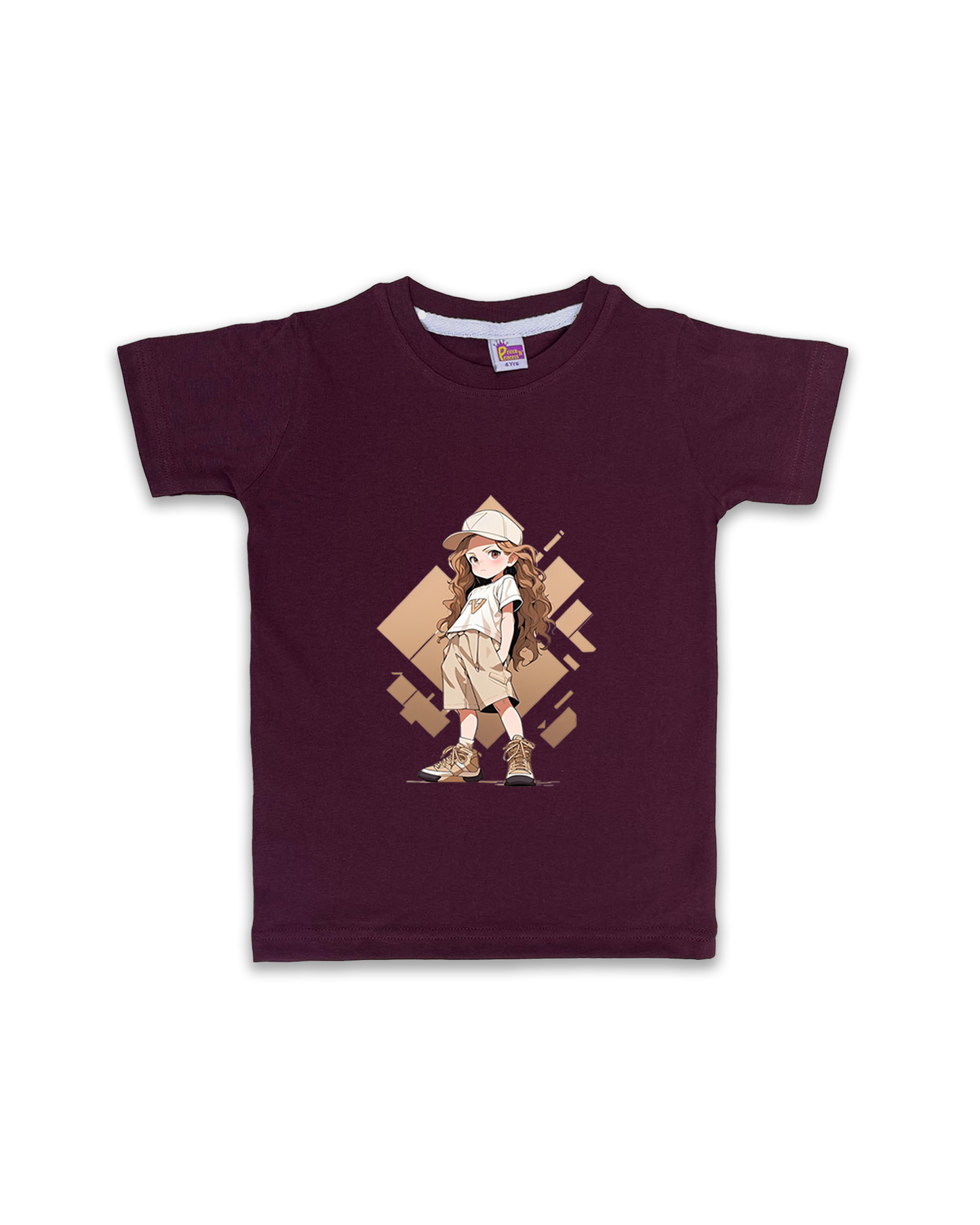 Kids’ Printed Half Sleeve Tees – Wine Tees for Girls FTS075