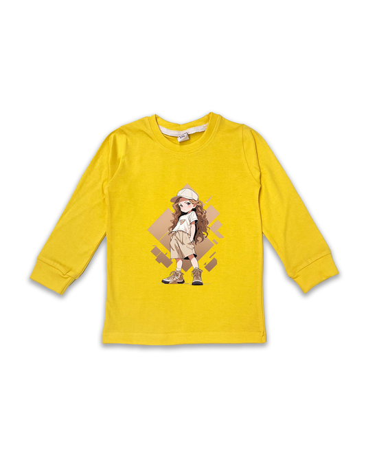Kids’ Printed Full Sleeve Tees – Yellow Tees for Girls FTS0173