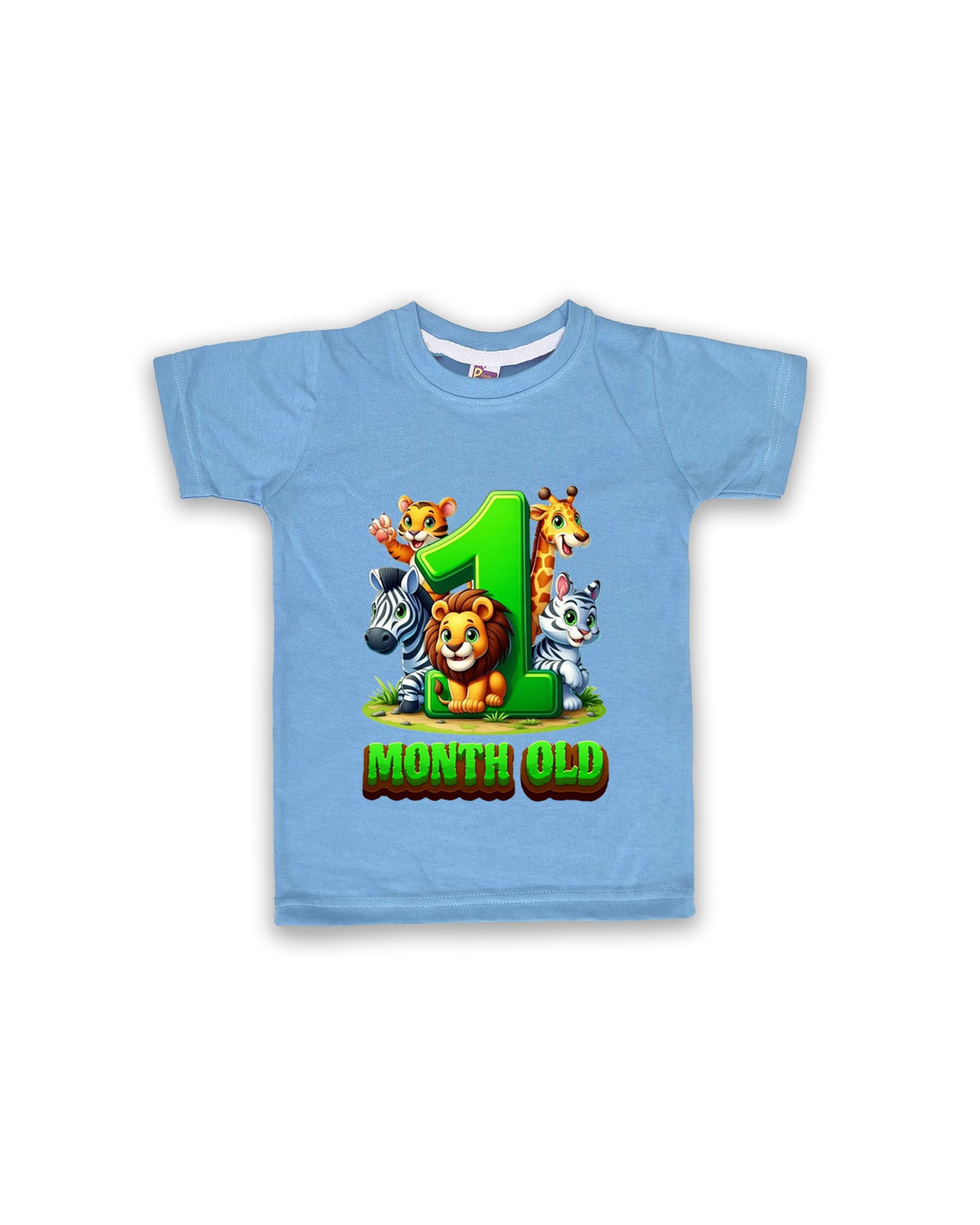 Newborn Ice Blue Tees "1 Month Old" – Soft Cotton | Jungle Animal Milestone Tees | Short Sleeve Monthly Outfit NPT038