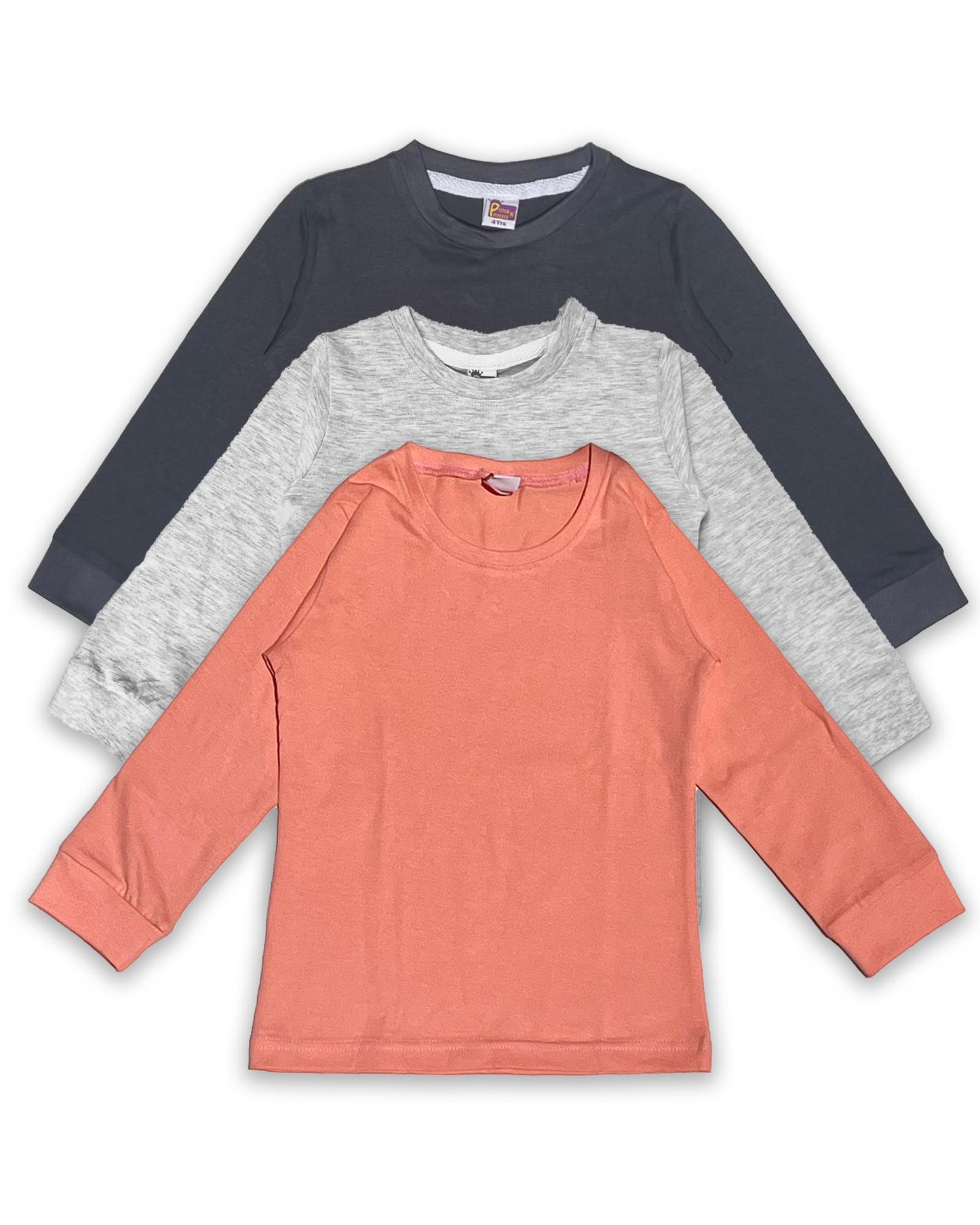 Plain T-Shirts Full Sleeve Pack of 3 (Peach,Melange & Dark Grey)  CTS06
