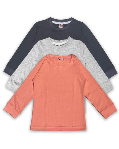 Plain T-Shirts Full Sleeve Pack of 3 (Peach,Melange & Dark Grey)  CTS06