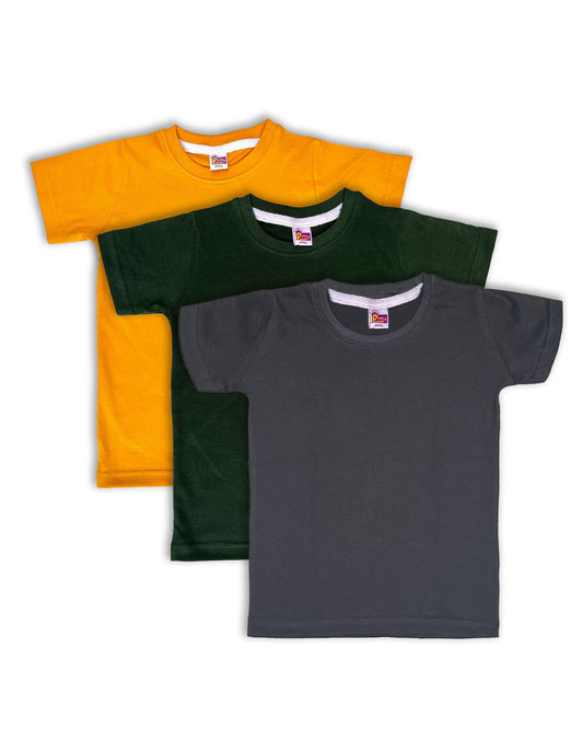 Plain T-Shirts Half Sleeve Pack of 3 (Dark Grey, Dark Green & Mustard) CTS010