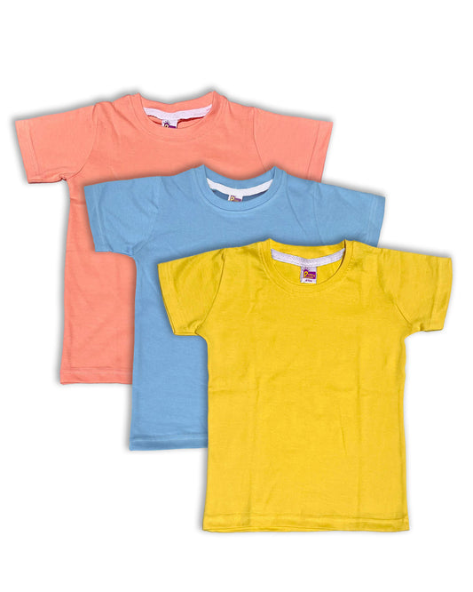 Plain T-Shirts Half Sleeve Pack of 3 (Yellow,Ice Blue & Peach) CTS011