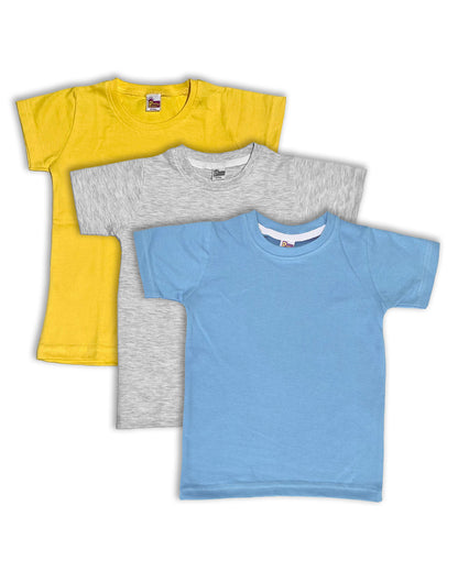 Plain T-Shirts Half Sleeve Pack of 3 (Ice Blue, Melange & Yellow) CTS012