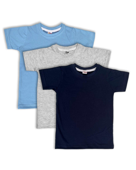 Plain T-Shirts Half Sleeve Pack of 3 (Navy,Melange & Ice Blue) CTS014