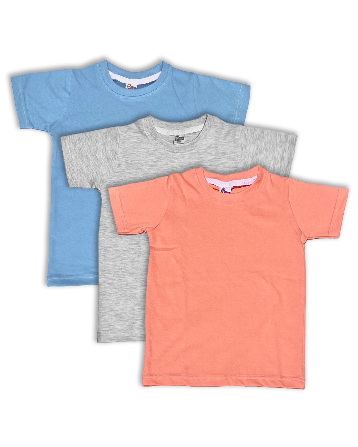 Plain T-Shirts Half Sleeve Pack of 3 (Peach,Melange & Ice Blue) CTS016