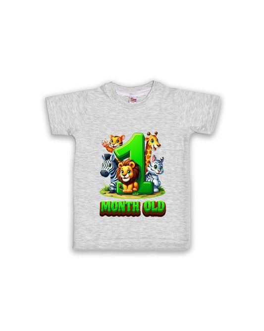 Newborn Melange Tees "1 Month Old" – Soft Cotton | Jungle Animal Milestone Tees | Short Sleeve Monthly Outfit NPT040