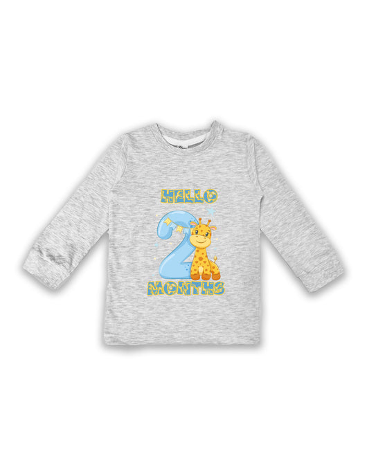 Newborn Melange Full Sleeve "Hello 2 Months" Milestone Tees – Soft Cotton | Cute Giraffe Design | Milestone Outfit NPT016