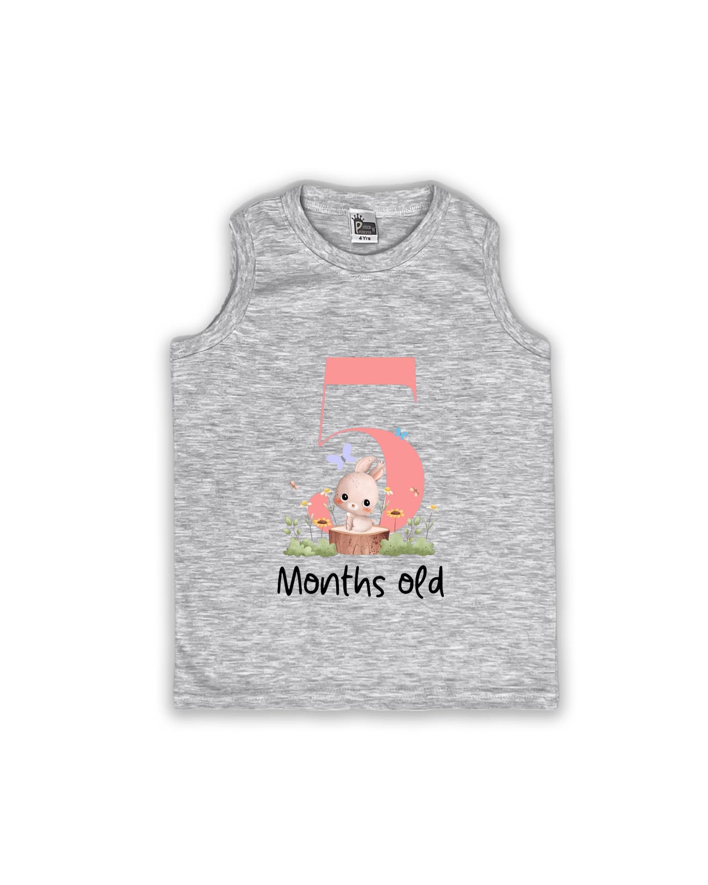 Newborn Sleeveless Melange Vest - 5 Months Old Milestone vest with Adorable Bunny Design - Soft Cotton Baby Vest NPT121