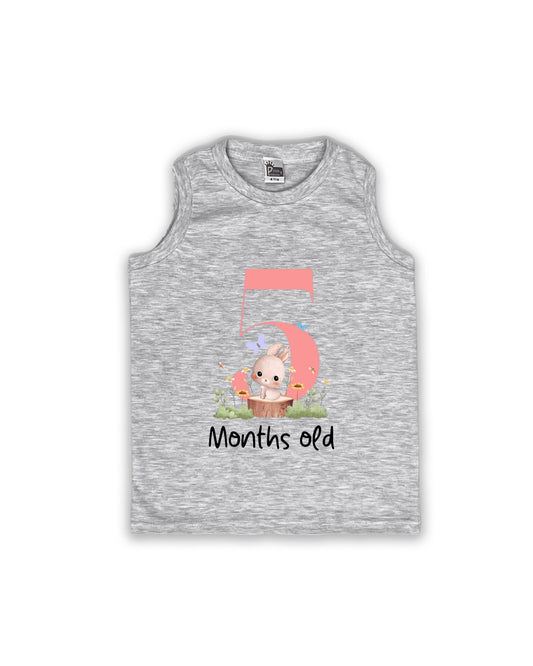 Newborn Sleeveless Melange Vest - 5 Months Old Milestone vest with Adorable Bunny Design - Soft Cotton Baby Vest NPT121