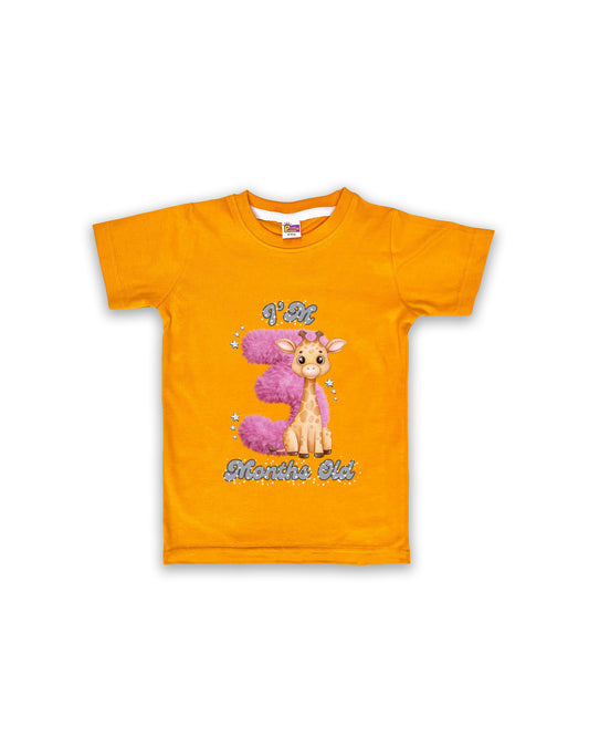 Newborn Mustard Tees "I’m 3 Months Old" – Soft Cotton | Pink 3 with Giraffe Print | Short Sleeve Milestone Outfit NPT067
