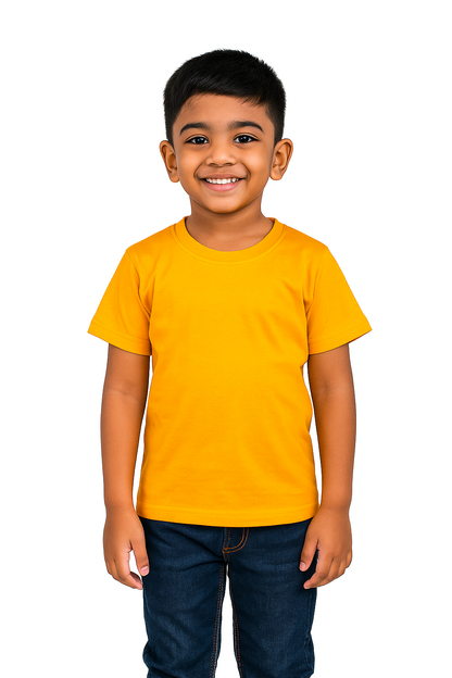 Kids Mustard Half Sleeve Plain Tees – Comfortable Cotton Tee for Boys and Girls KTS08